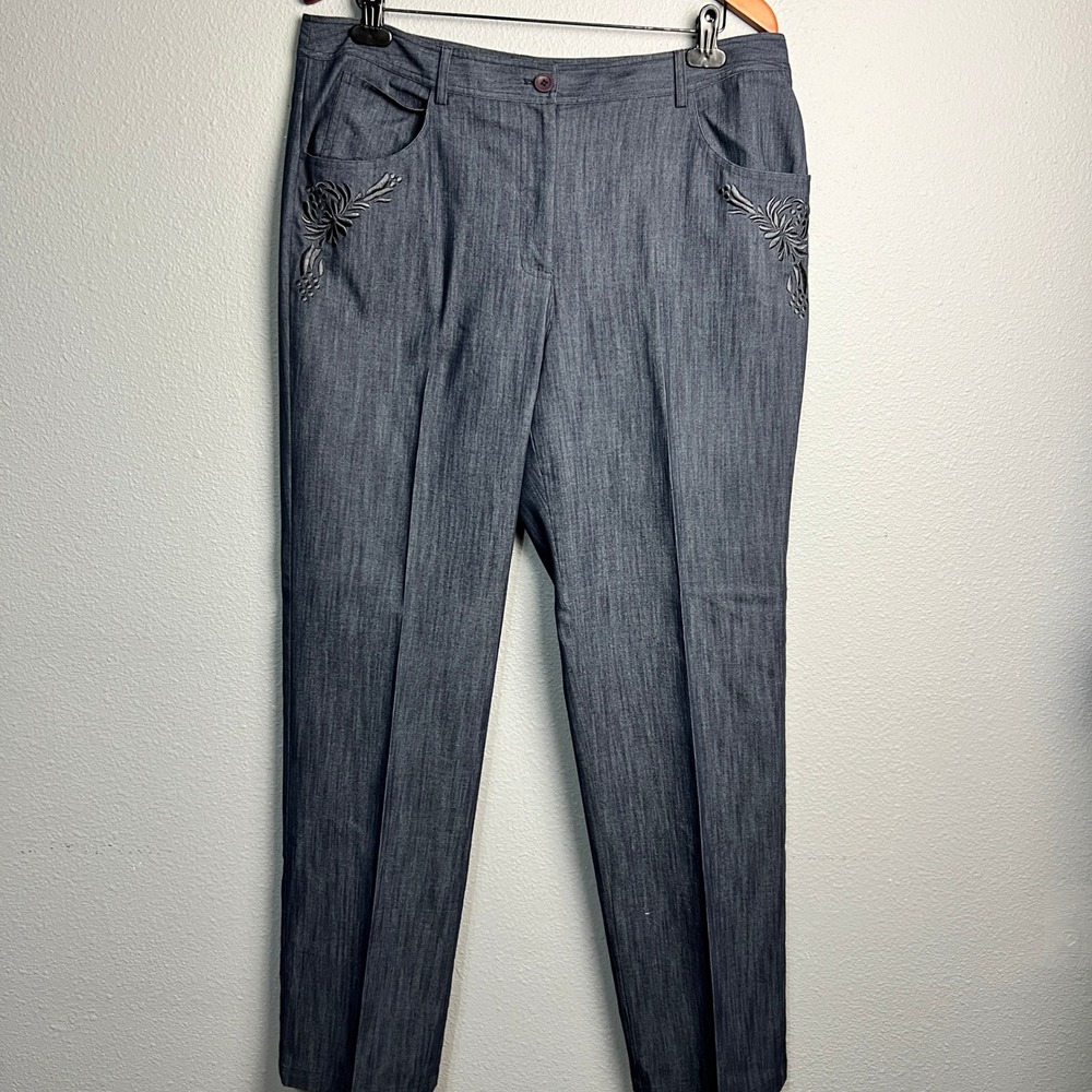 Peck & Peck Weekend Denim Pants Embroidered Pockets Office Chic Sophisticated 14